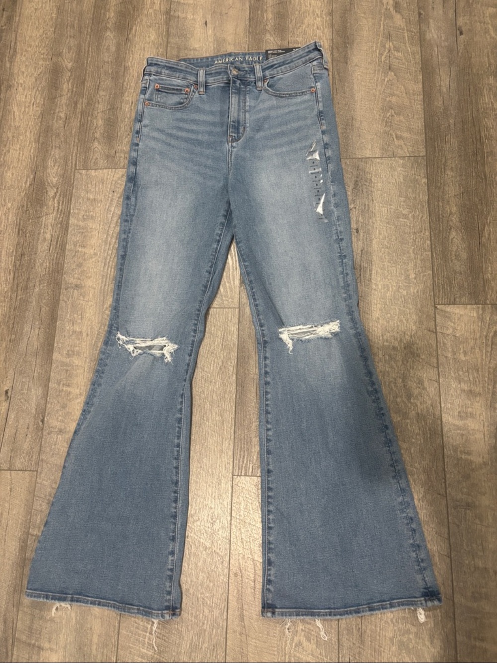 American Eagle Outfitters Light Blue Distressed Flare Jeans